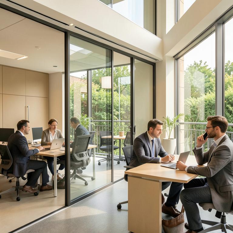 Three colleagues working in separate offices, disconnected
